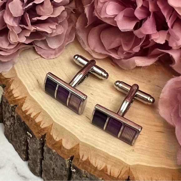 Multi Tone Purple Color Blocked Rectangular Cufflinks - Picture 6 of 16